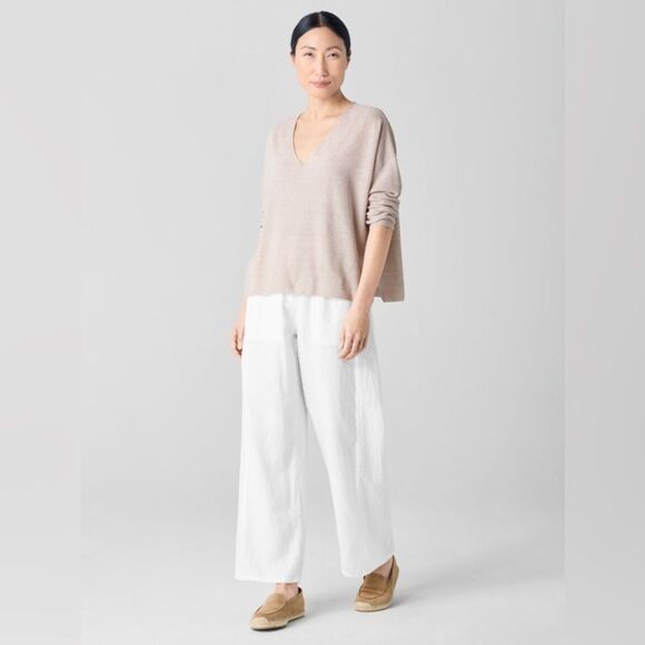 Eileen Fisher Cream Organic Cotton Knit Vneck Lightweight Oversized Sweater Med - Picture 1 of 8
